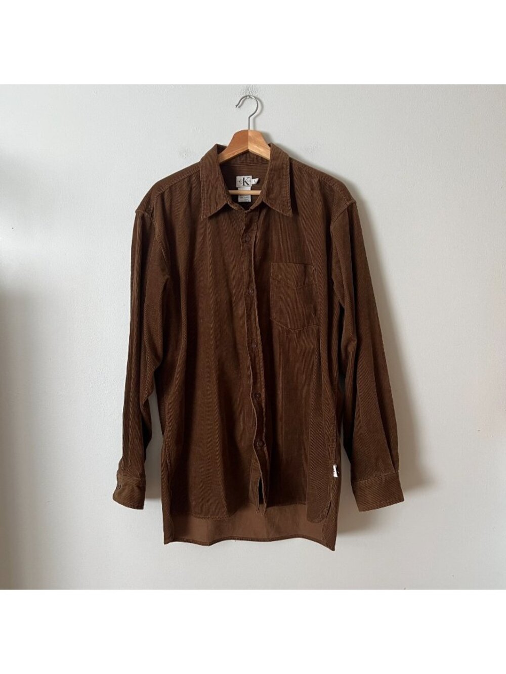 Vintage Calvin Klein Brown Corduroy Button Up Shirt Men's Size Large